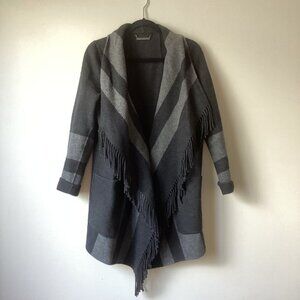 Diane von Furstenberg Charcoal Fringe Wrap Sweater